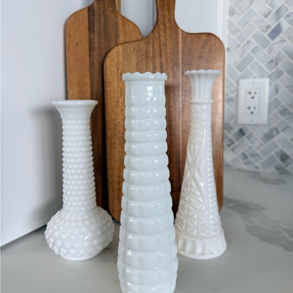 Vintage Milk Glass Vases - set of 3!